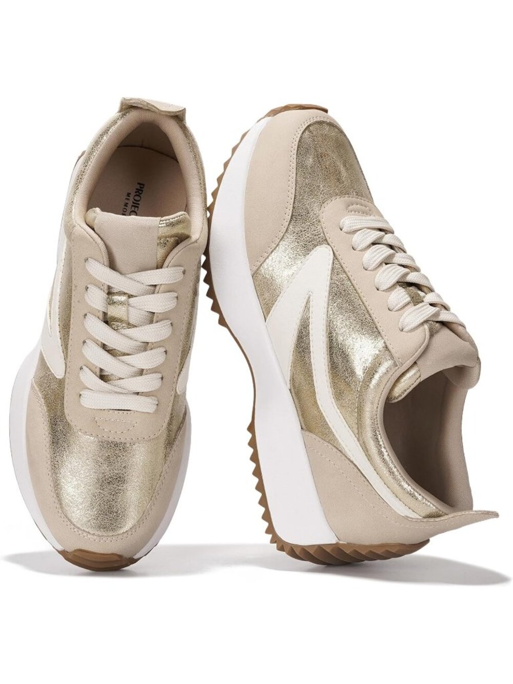 Women's Gold Lightweight Lace Up Memory Foam Non-Slip Lace Up Fashion Sneakers